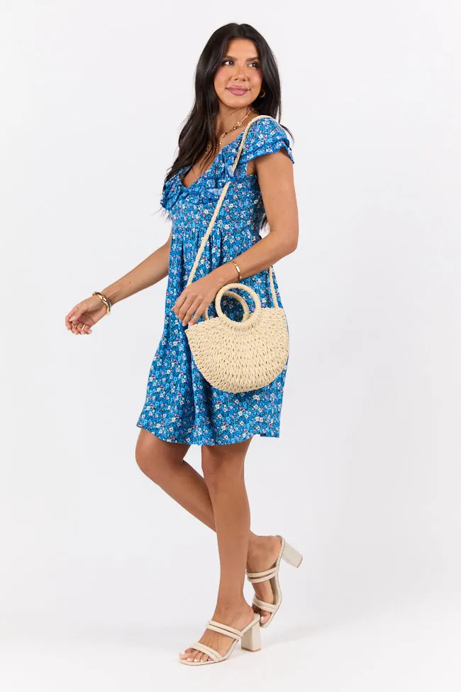 Blooming Blues Floral Mini Dress,Daily Outfit