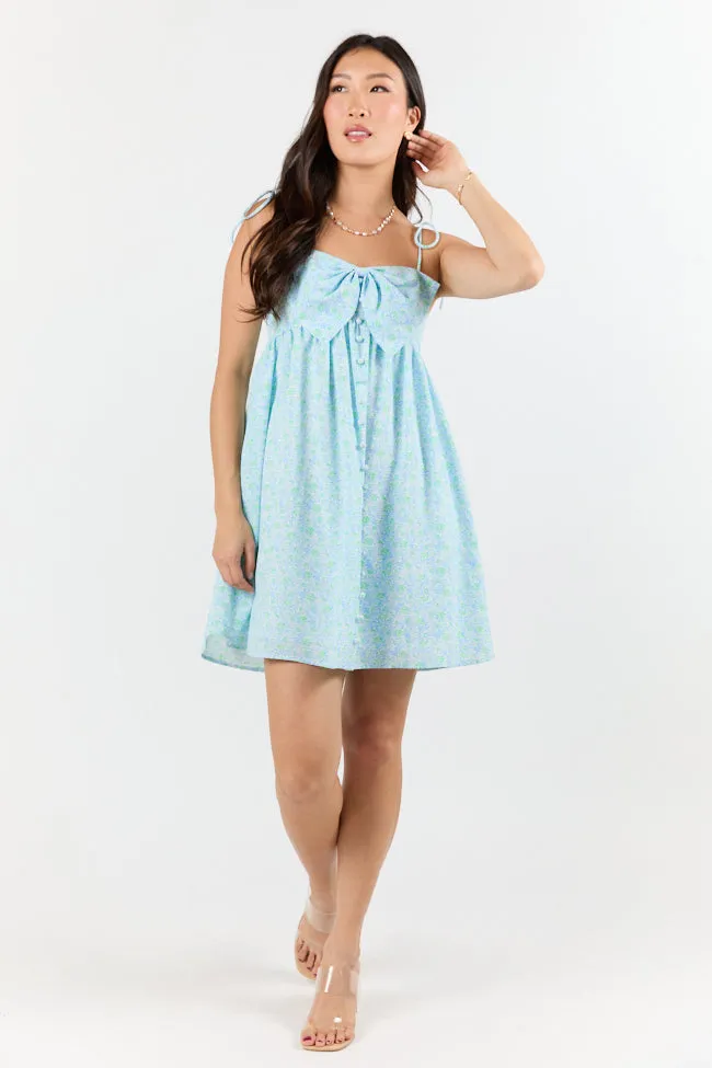 Blooming Bow Detail Multi Floral Mini Dress,Daily Outfit