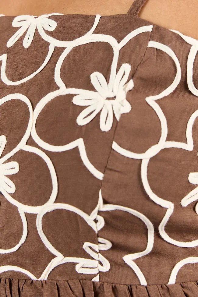 Blooming Confidence Brown Embroidered Floral Dress,Daily Outfit