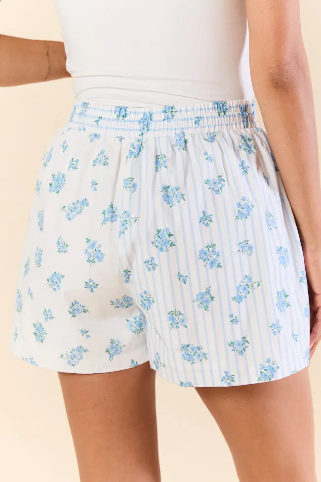 Blooming Lines Stripes & Floral Mixed Cotton Poplin Shorts,Women Pants