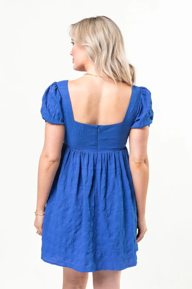 Breezing By Cobalt Textured Square Neck Mini Dress,Daily Outfit