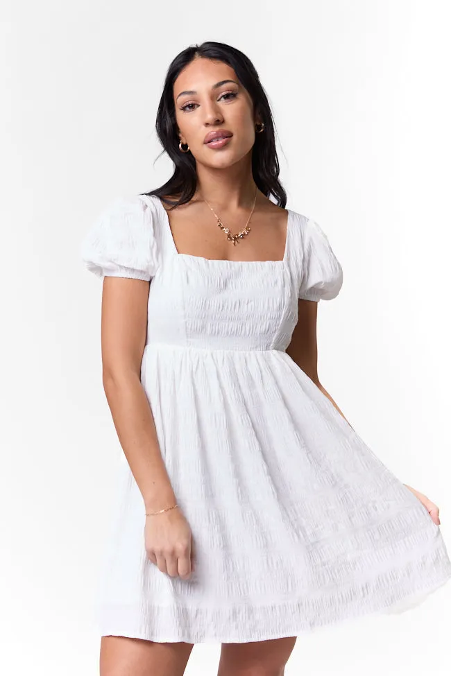 Breezing By Ivory Textured Square Neck Mini Dress,Daily Outfit