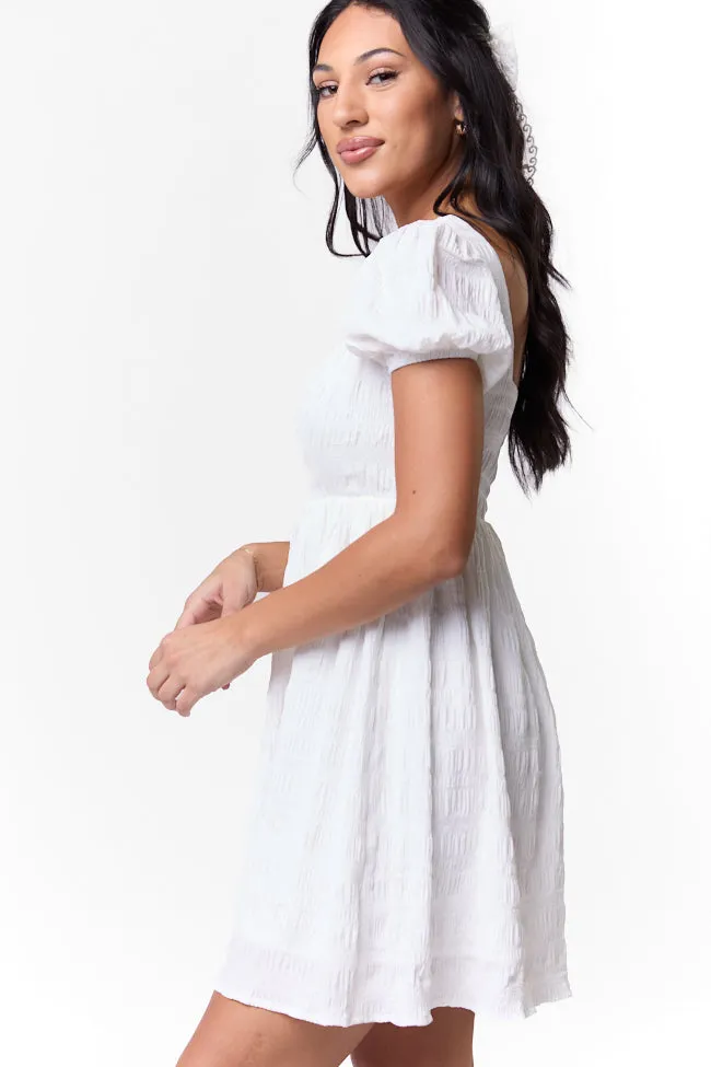 Breezing By Ivory Textured Square Neck Mini Dress,Daily Outfit