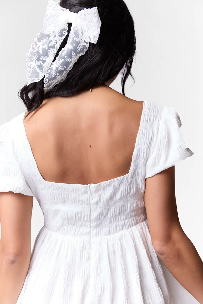 Breezing By Ivory Textured Square Neck Mini Dress,Daily Outfit