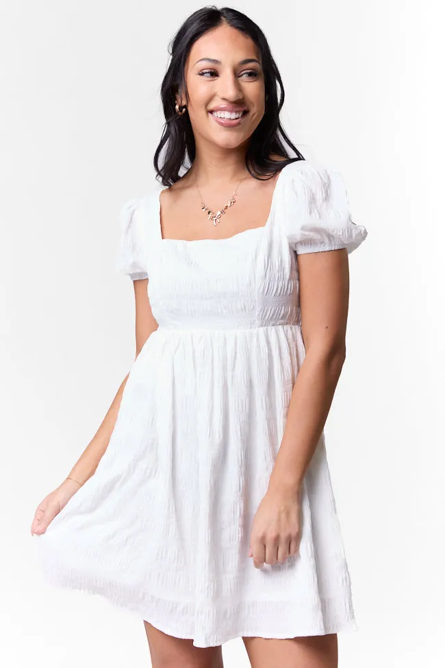 Breezing By Ivory Textured Square Neck Mini Dress,Daily Outfit