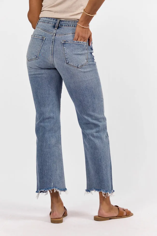 Briauna Light Wash Distressed Hem Ankle Length Wide Leg Jeans,Women Pants