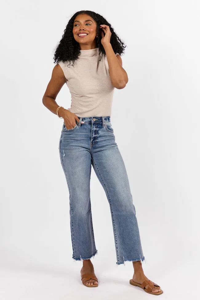 Briauna Light Wash Distressed Hem Ankle Length Wide Leg Jeans,Women Pants