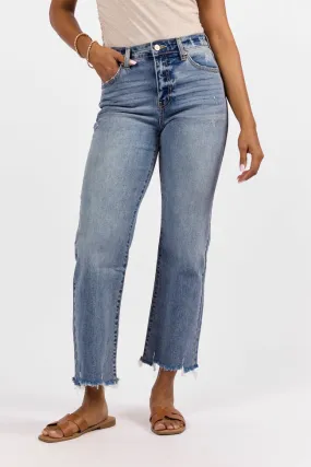 Briauna Light Wash Distressed Hem Ankle Length Wide Leg Jeans,Women Pants