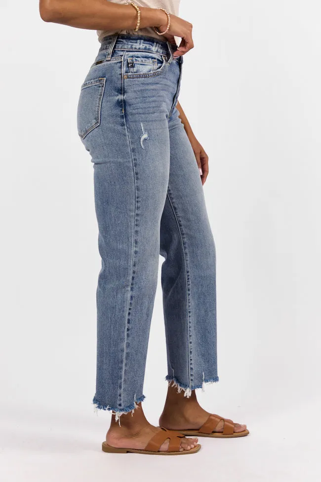 Briauna Light Wash Distressed Hem Ankle Length Wide Leg Jeans,Women Pants