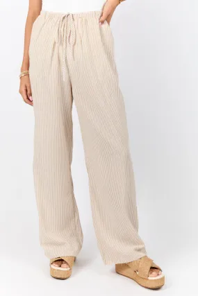 Bright Mornings Taupe and Ivory Pull On Striped Pants,Women Pants