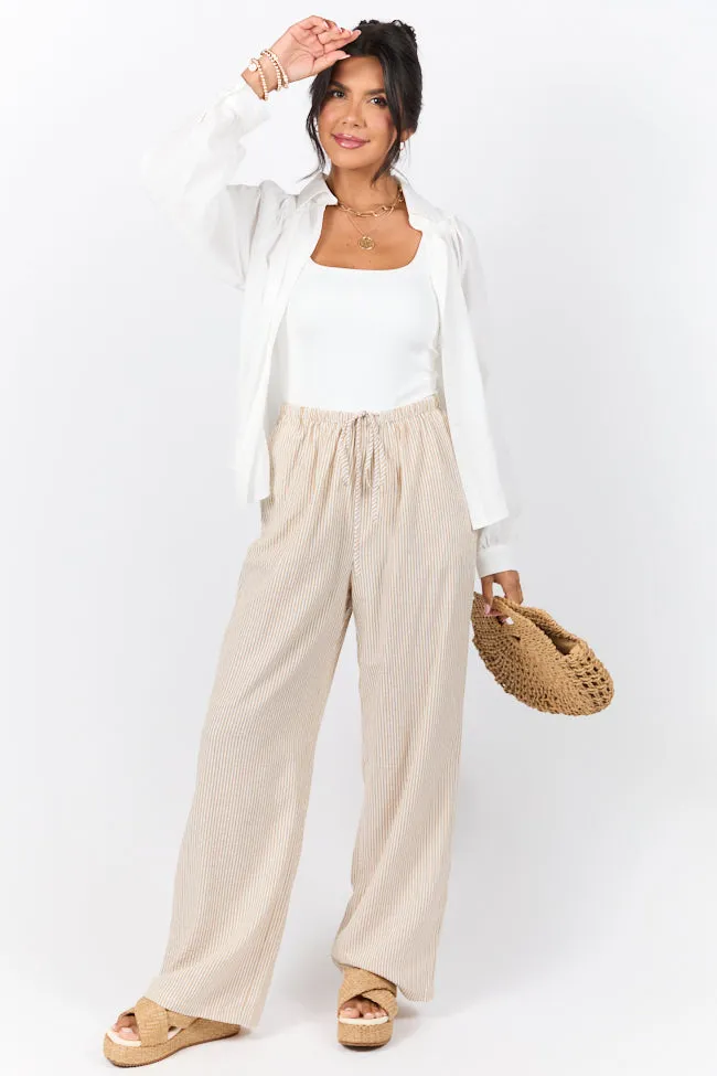 Bright Mornings Taupe and Ivory Pull On Striped Pants,Women Pants