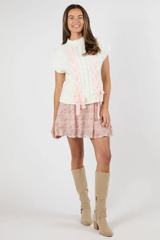Brunch and Beyond Pink Multi Pleated Belted Floral Skort,Women Skirts Comfort