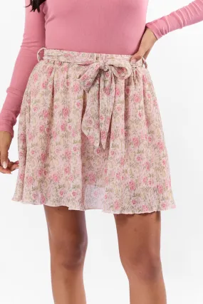 Brunch and Beyond Pink Multi Pleated Belted Floral Skort,Women Skirts Comfort