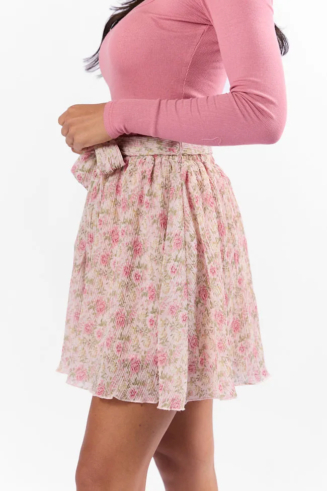 Brunch and Beyond Pink Multi Pleated Belted Floral Skort,Women Skirts Comfort