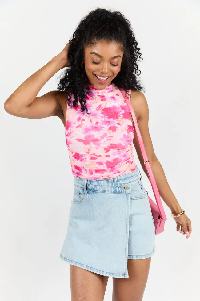 Buttoned Up Light Wash Denim Skort,Women Skirts Comfort