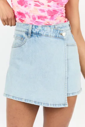 Buttoned Up Light Wash Denim Skort,Women Skirts Comfort