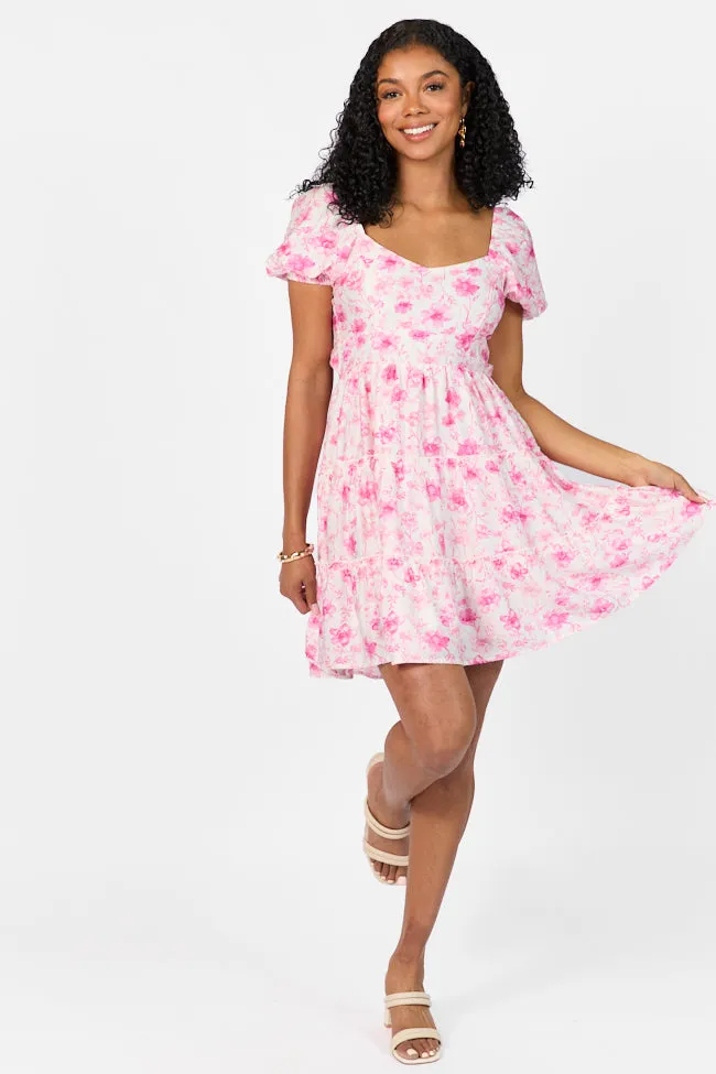 Calling Perfection Pink Floral Dress With Back Bow Detail,Daily Outfit