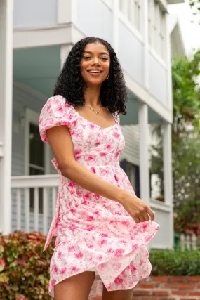 Calling Perfection Pink Floral Dress With Back Bow Detail,Daily Outfit