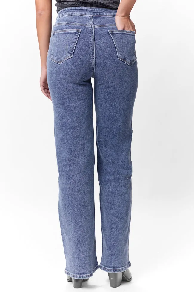 Carolyn Medium Wash Braided Pocket Wide Leg Jeans,Women Pants