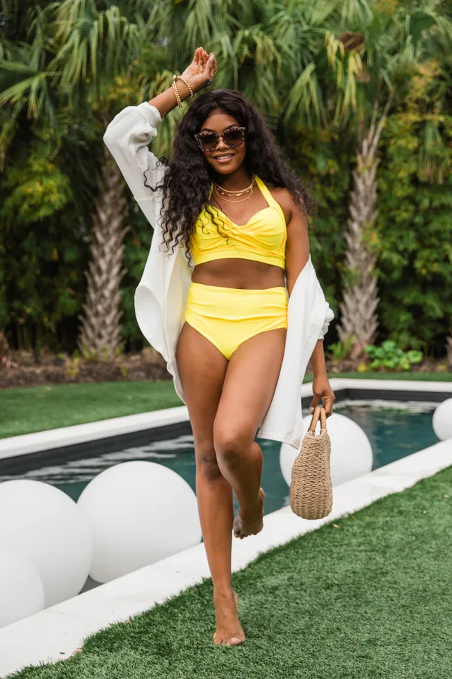 Castaway With Me Yellow Halter Neck Solid Bikini Top SALE,Swimwear