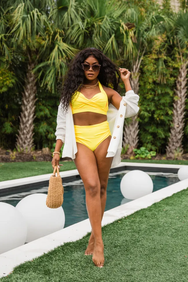 Castaway With Me Yellow High Waisted Solid Bikini Bottoms SALE,Swimwear