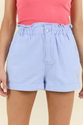 Chill Days Ice Blue Ruffle Waist Denim Shorts,Women Shorts