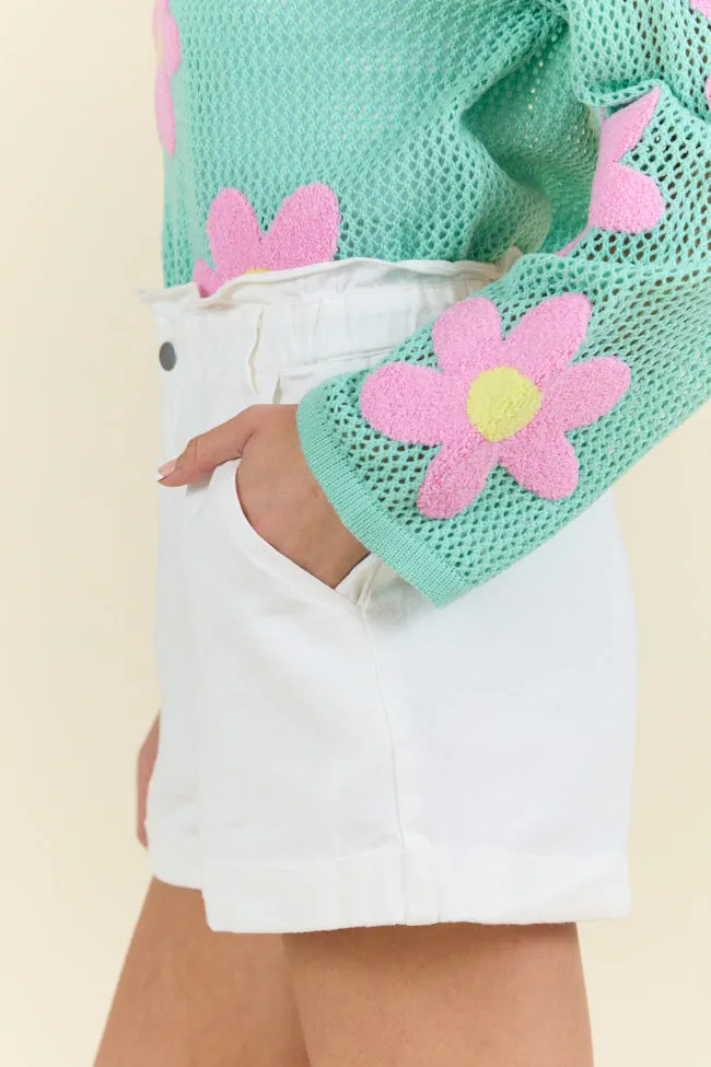 Chill Days Off White Ruffle Waist Denim Shorts,Women Shorts