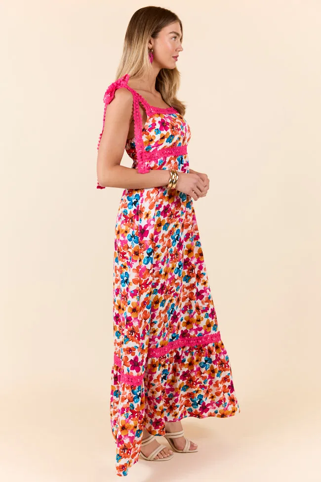 Come Along With Me Pink Trim Floral Maxi Dress SALE,Daily Outfit