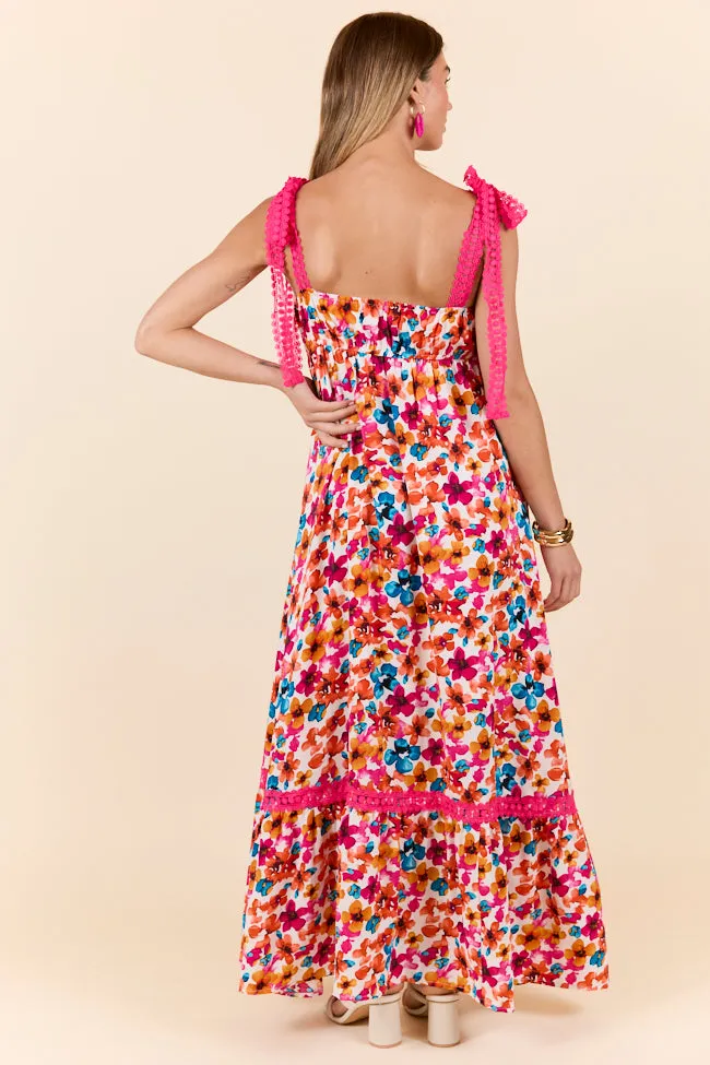 Come Along With Me Pink Trim Floral Maxi Dress SALE,Daily Outfit