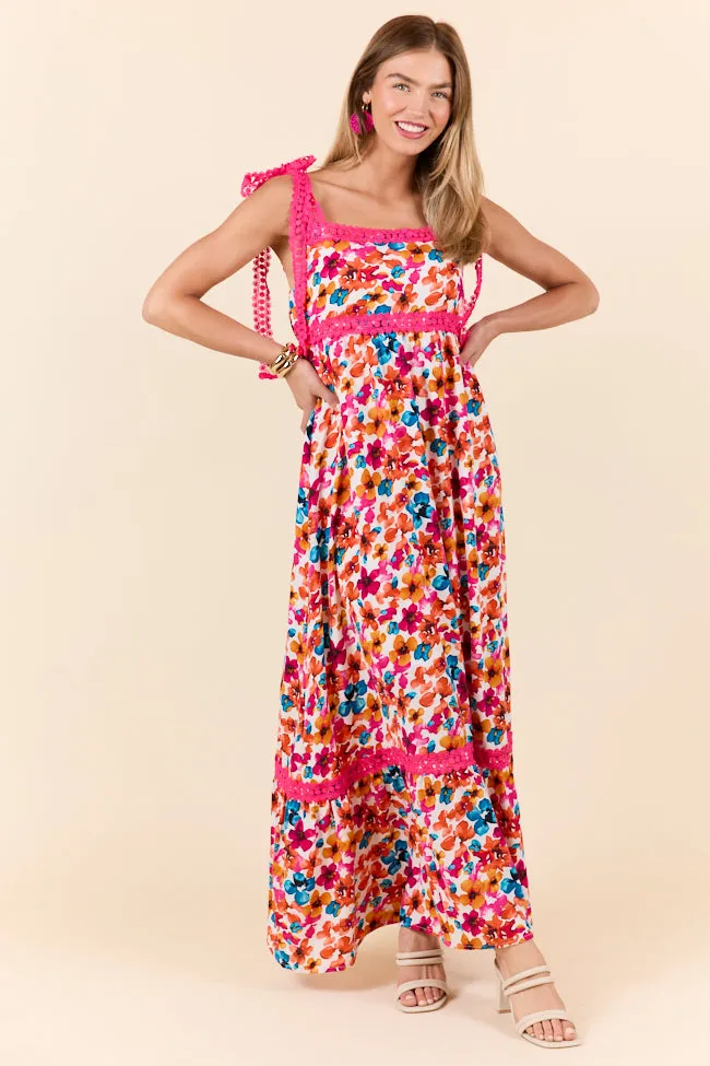 Come Along With Me Pink Trim Floral Maxi Dress SALE,Daily Outfit