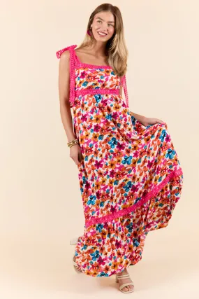 Come Along With Me Pink Trim Floral Maxi Dress SALE,Daily Outfit