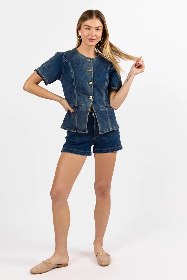 Come As You Are Dark Wash Relaxed Fit Denim Shorts SALE,Women Shorts