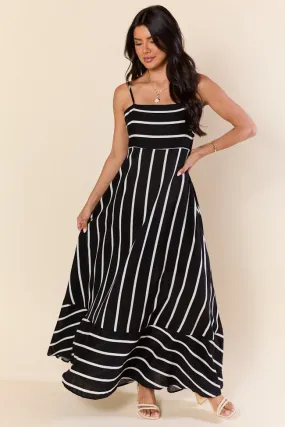 Come Sail Away Black and White Striped Maxi Dress,Daily Outfit