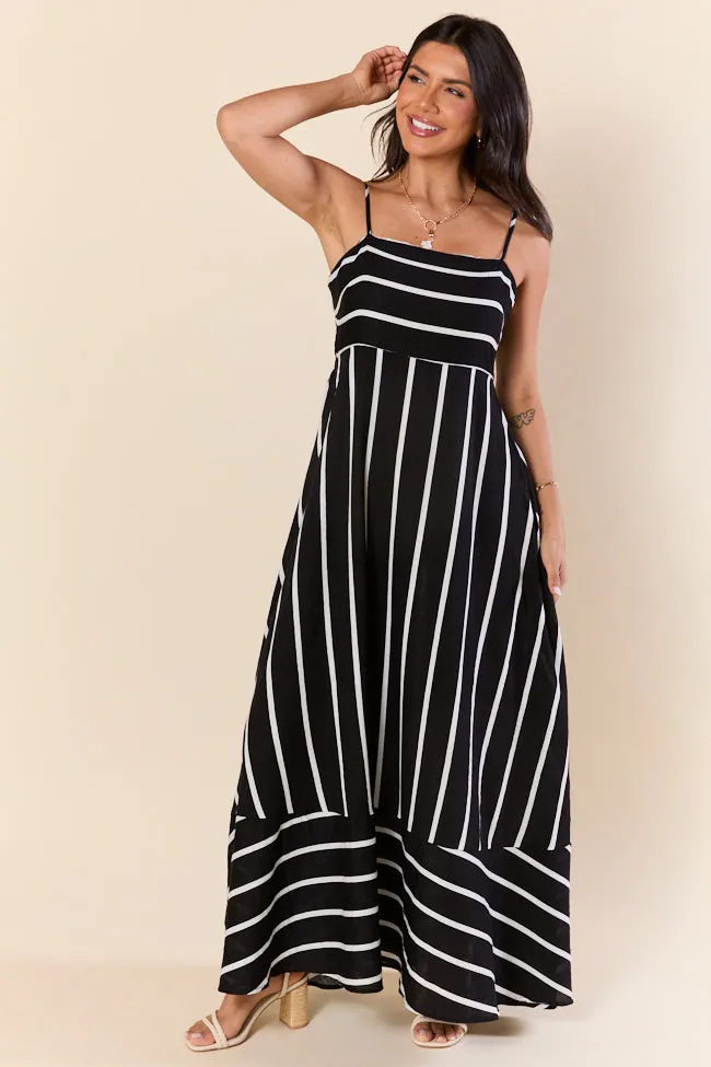 Come Sail Away Black and White Striped Maxi Dress,Daily Outfit