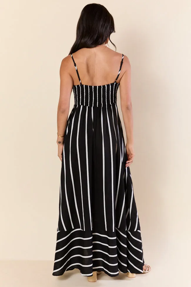 Come Sail Away Black and White Striped Maxi Dress,Daily Outfit