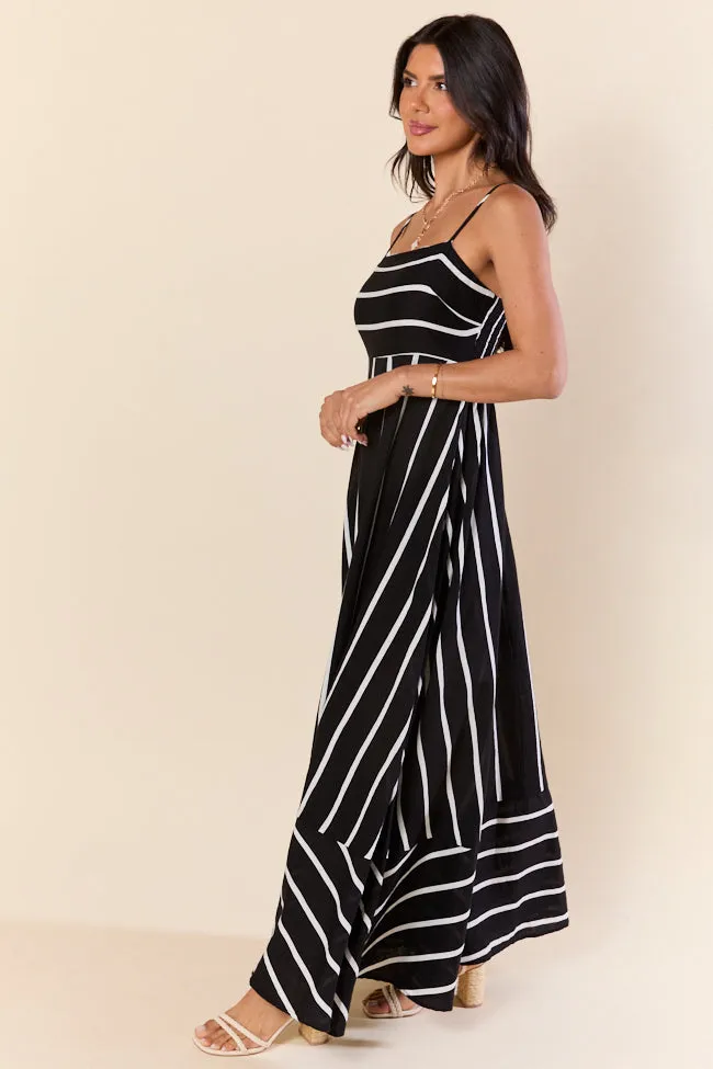 Come Sail Away Black and White Striped Maxi Dress,Daily Outfit