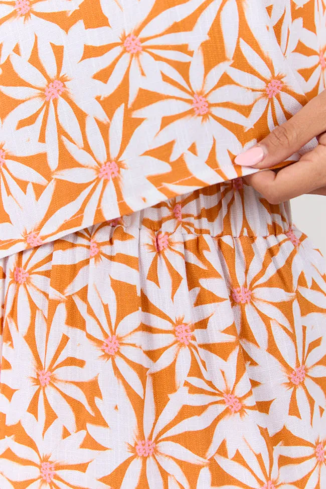 Dinner Downtown Orange Multi Floral Print Two Piece Skirt Set,Women Skirts Comfort