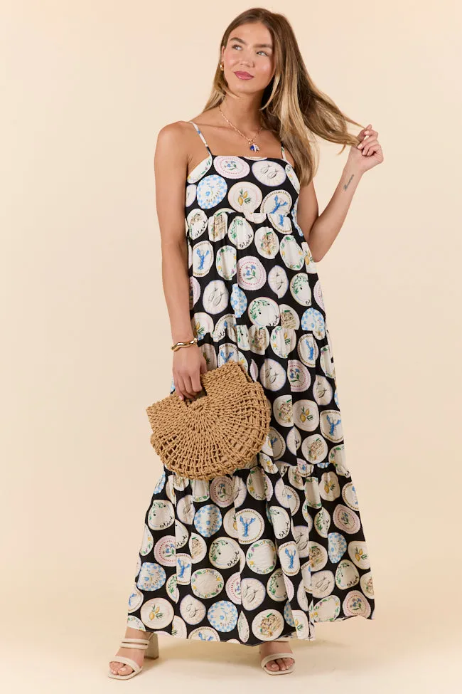 Dish It Out Fish Plate Print Maxi Dress,Daily Outfit