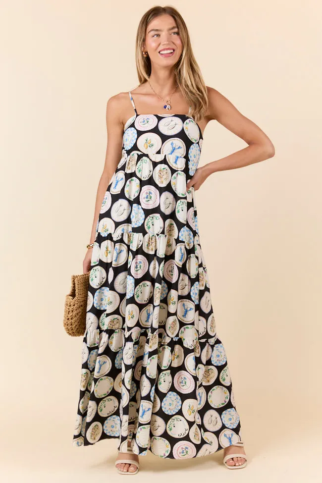 Dish It Out Fish Plate Print Maxi Dress,Daily Outfit