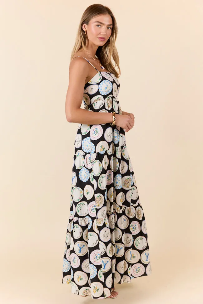 Dish It Out Fish Plate Print Maxi Dress,Daily Outfit