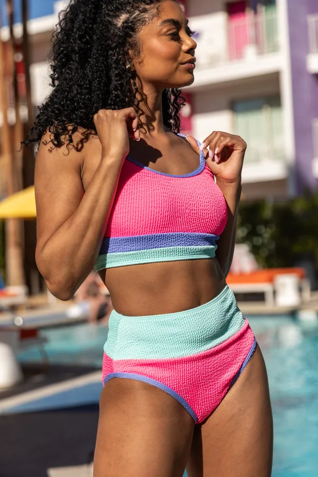 Do Not Disturb Pink and Blue Color Block Bikini Top SALE,Swimwear