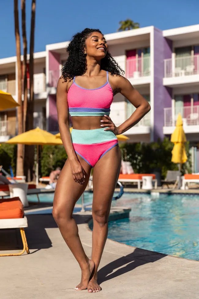Do Not Disturb Pink and Blue Color Block Bikini Top SALE,Swimwear