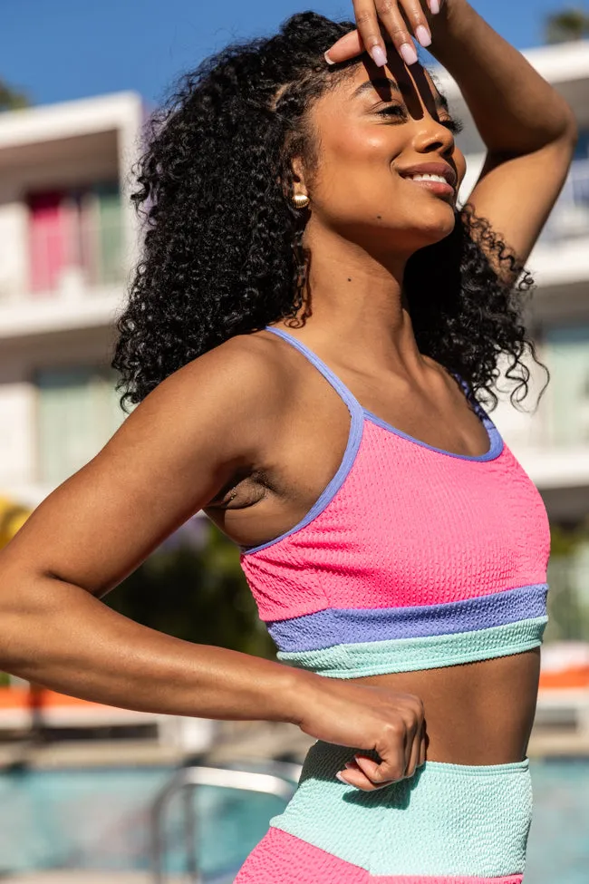 Do Not Disturb Pink and Blue Color Block Bikini Top SALE,Swimwear