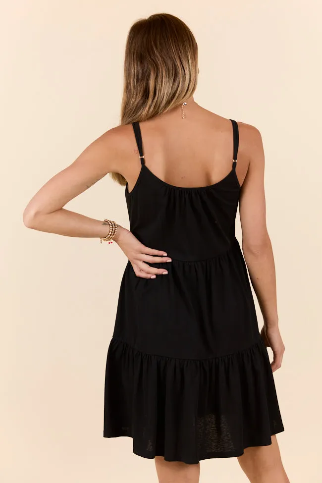 Dockside Drinks Black Mini Tiered Knit Dress SALE,Daily Outfit
