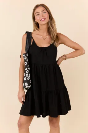 Dockside Drinks Black Mini Tiered Knit Dress SALE,Daily Outfit