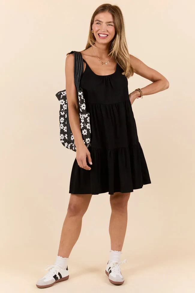 Dockside Drinks Black Mini Tiered Knit Dress SALE,Daily Outfit