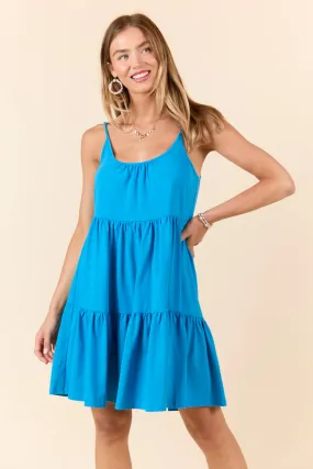 Dockside Drinks Blue Mini Tiered Knit Dress,Daily Outfit
