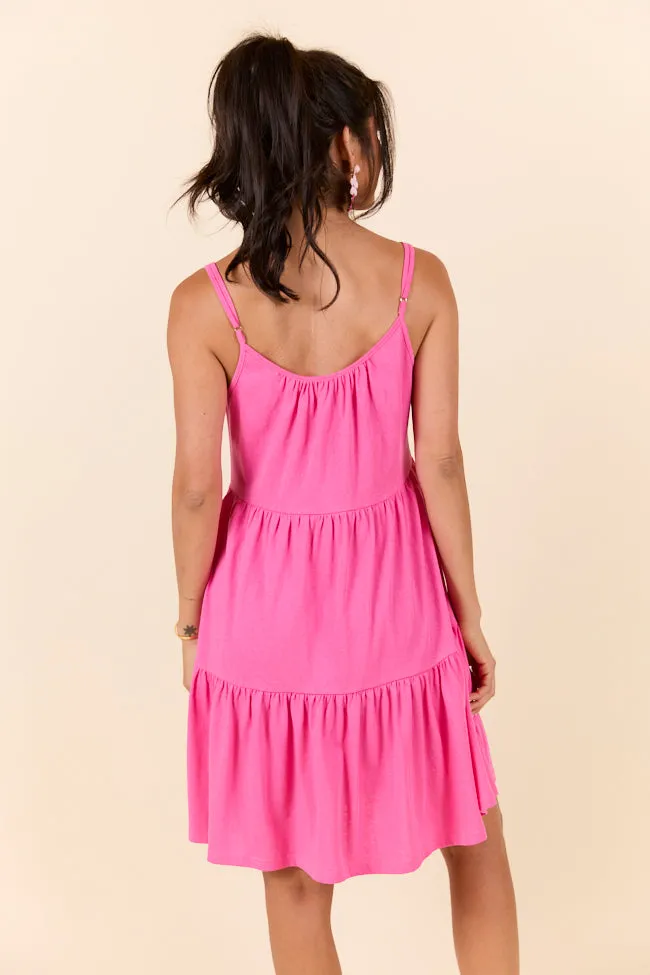 Dockside Drinks Pink Mini Tiered Knit Dress,Daily Outfit