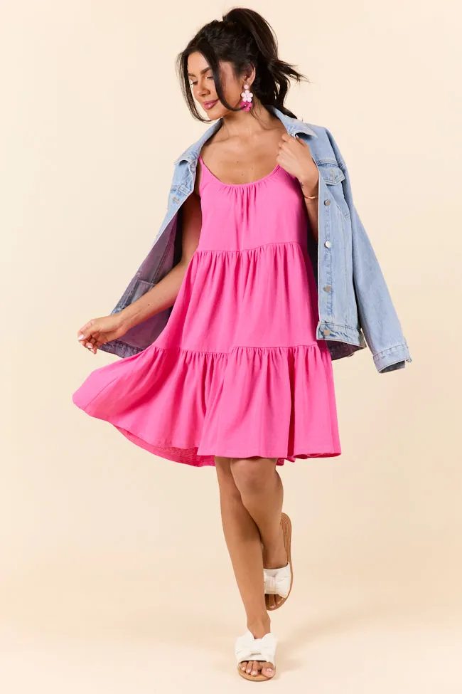 Dockside Drinks Pink Mini Tiered Knit Dress,Daily Outfit