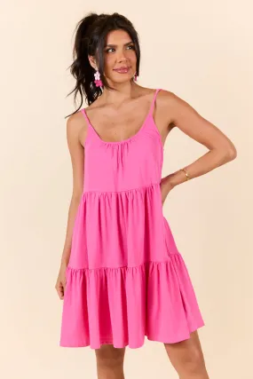 Dockside Drinks Pink Mini Tiered Knit Dress,Daily Outfit